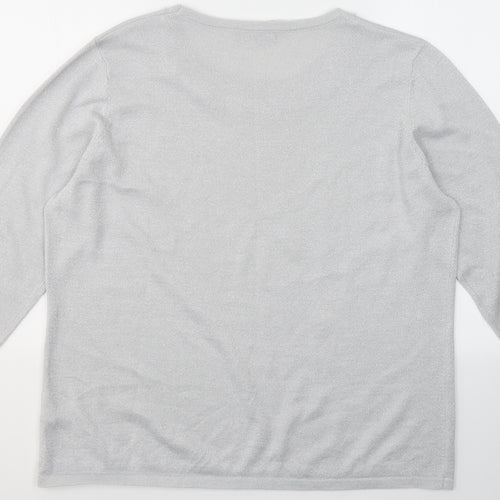 BHS Womens Grey  Acrylic Basic Blouse Size L Round Neck - Beaded detail