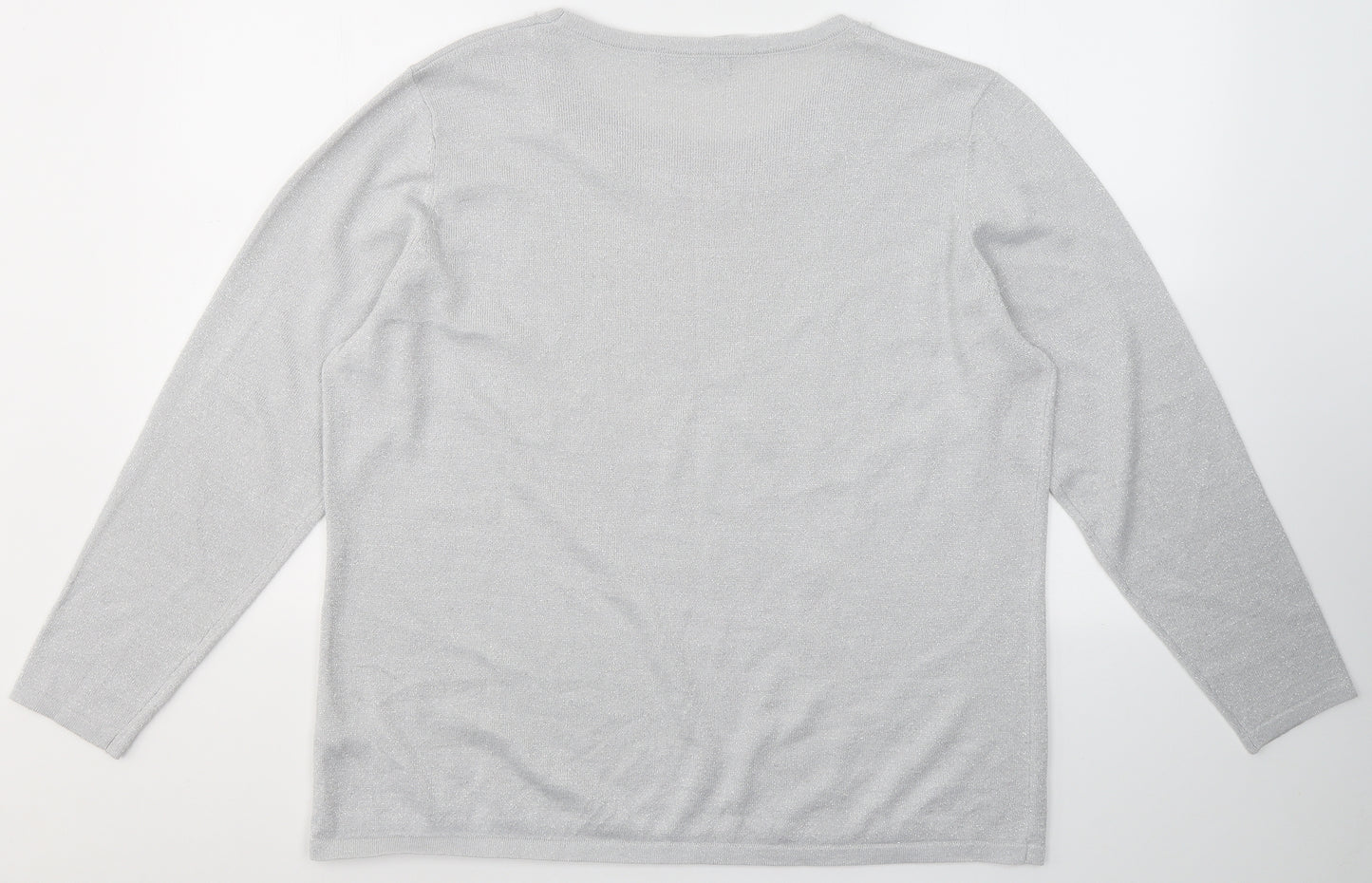 BHS Womens Grey  Acrylic Basic Blouse Size L Round Neck - Beaded detail
