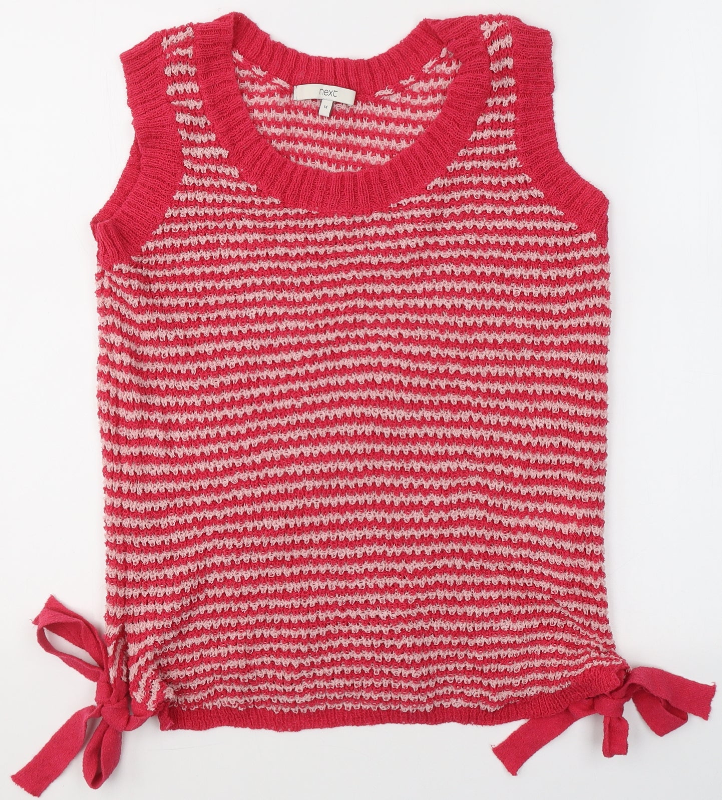 NEXT Womens Pink Striped Cotton Basic Tank Size 14 Round Neck