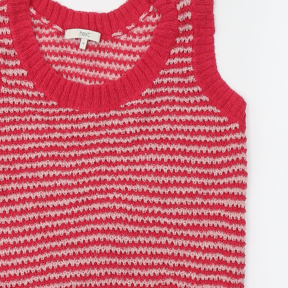 NEXT Womens Pink Striped Cotton Basic Tank Size 14 Round Neck