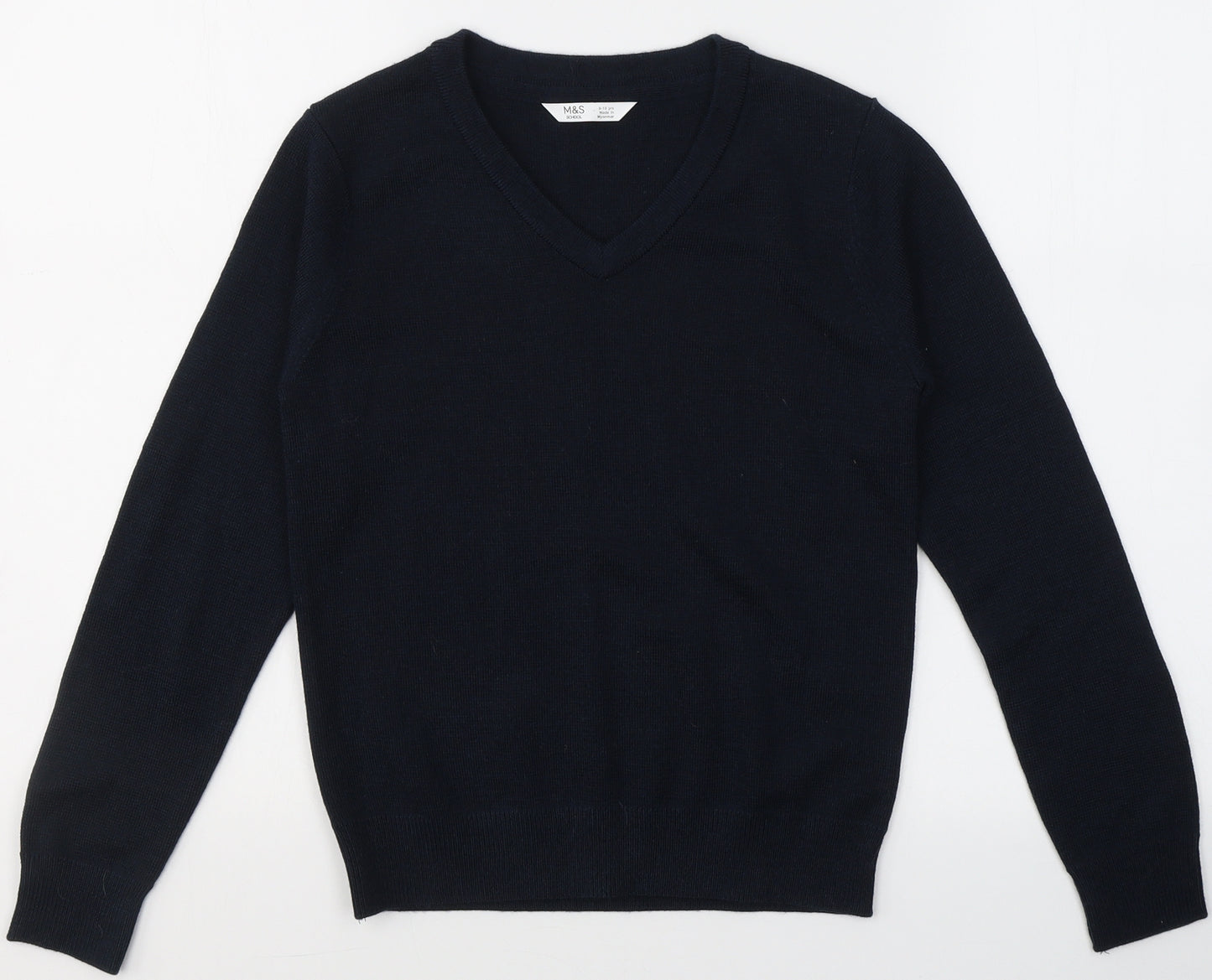 M&S Boys Beige V-Neck  Wool Pullover Jumper Size 9-10 Years   - School Jumper
