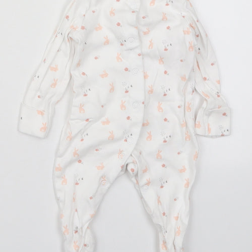 F&F Girls White Solid Cotton Cami One Piece Size 0-3 Months  Button - Rabbits