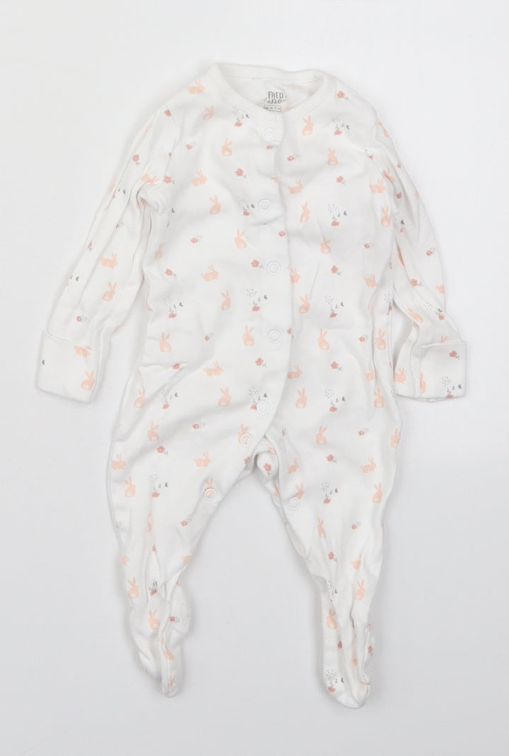 F&F Girls White Solid Cotton Cami One Piece Size 0-3 Months  Button - Rabbits