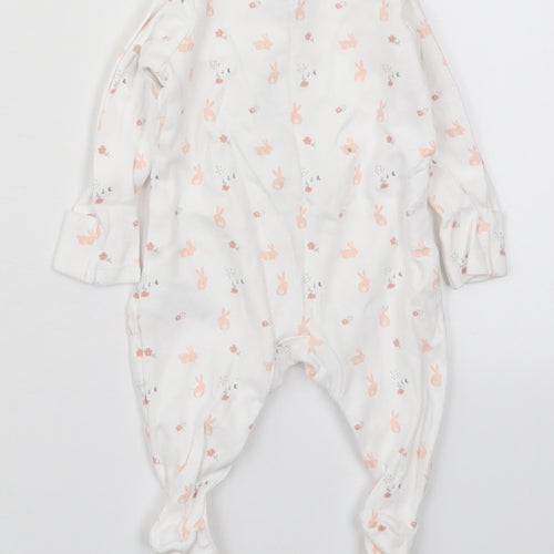 F&F Girls White Solid Cotton Cami One Piece Size 0-3 Months  Button - Rabbits