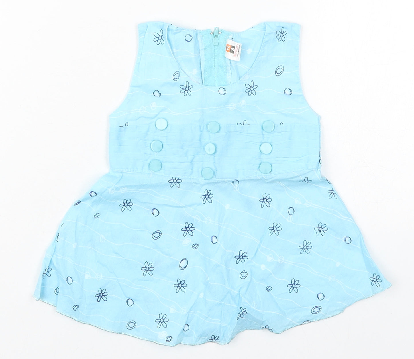 Riyamoni Girls Blue Geometric Cotton Basic Tank Size 3 Years Round Neck Zip - Flowers
