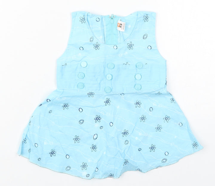 Riyamoni Girls Blue Geometric Cotton Basic Tank Size 3 Years Round Neck Zip - Flowers