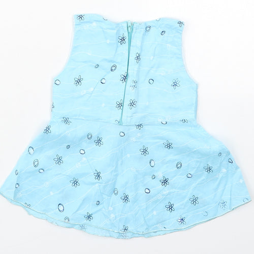 Riyamoni Girls Blue Geometric Cotton Basic Tank Size 3 Years Round Neck Zip - Flowers