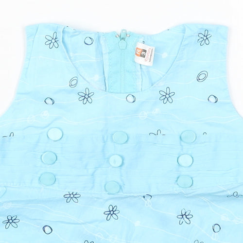 Riyamoni Girls Blue Geometric Cotton Basic Tank Size 3 Years Round Neck Zip - Flowers