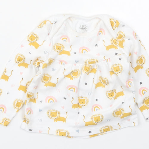 Fred & Flo Girls Multicoloured  Cotton Basic T-Shirt Size 0-3 Months Crew Neck Pullover - Lions and Rainbows