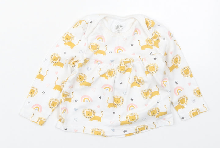 Fred & Flo Girls Multicoloured  Cotton Basic T-Shirt Size 0-3 Months Crew Neck Pullover - Lions and Rainbows