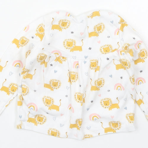 Fred & Flo Girls Multicoloured  Cotton Basic T-Shirt Size 0-3 Months Crew Neck Pullover - Lions and Rainbows