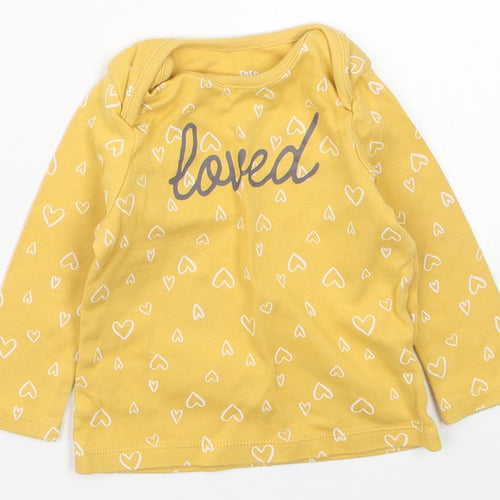 F&F Girls Yellow Geometric Cotton Basic T-Shirt Size 6-9 Months Round Neck Pullover - Loved Hearts