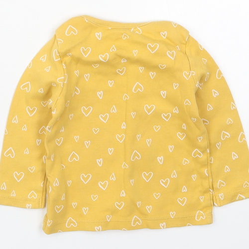 F&F Girls Yellow Geometric Cotton Basic T-Shirt Size 6-9 Months Round Neck Pullover - Loved Hearts