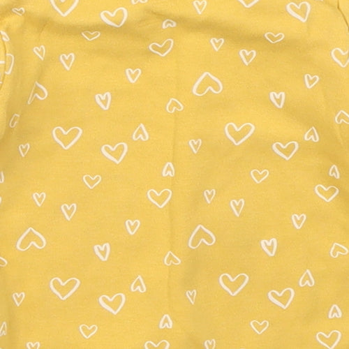 F&F Girls Yellow Geometric Cotton Basic T-Shirt Size 6-9 Months Round Neck Pullover - Loved Hearts
