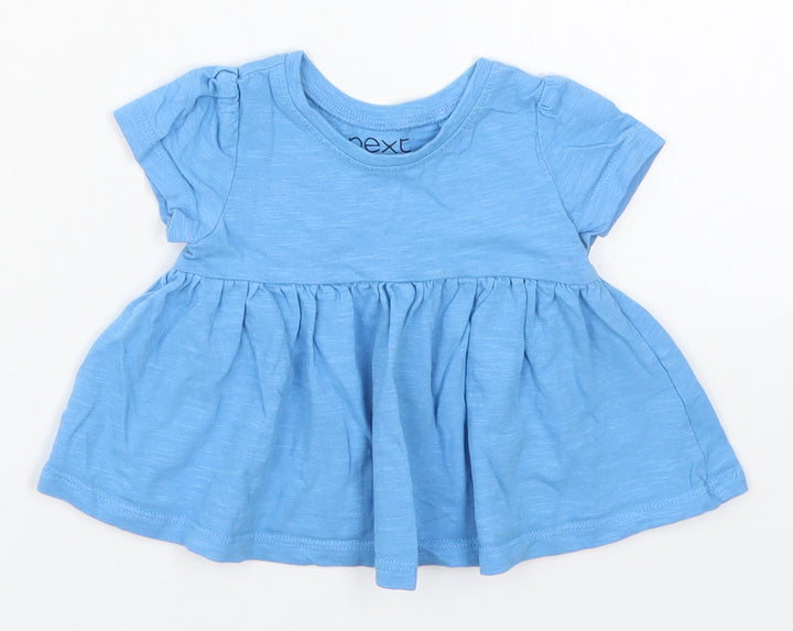 NEXT Girls Blue  Cotton Basic T-Shirt Size 3-6 Months Cowl Neck Pullover