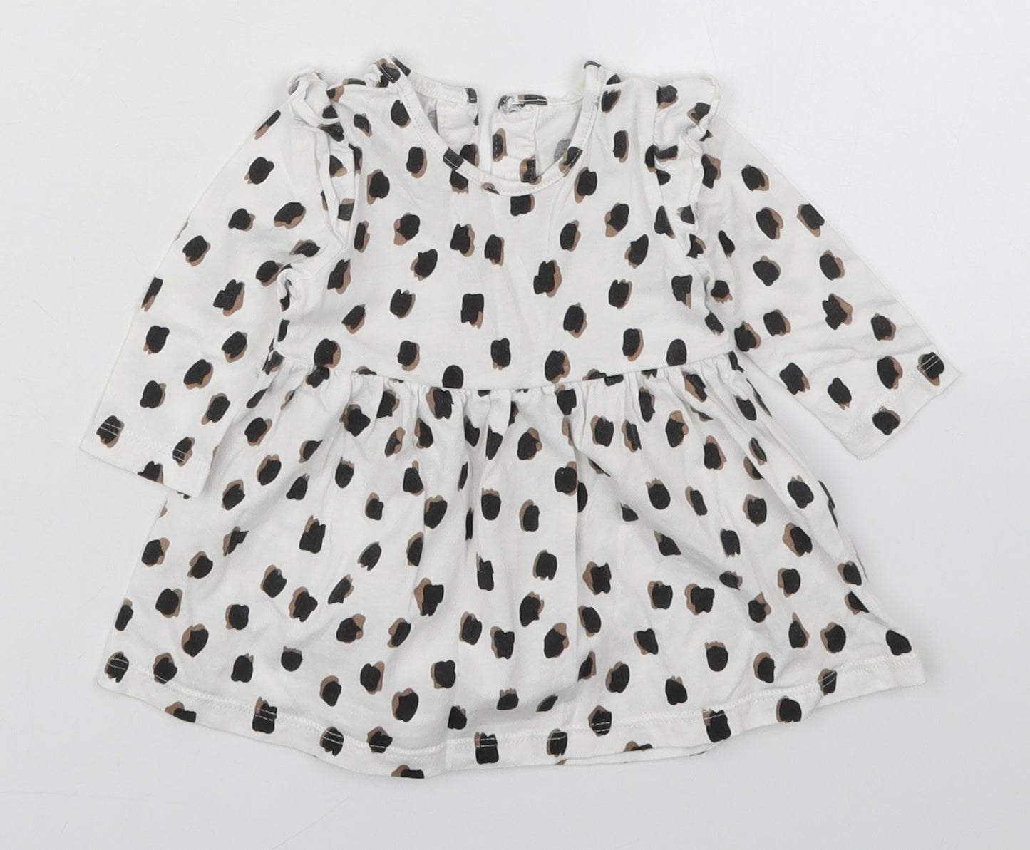 Matalan Girls White Animal Print Cotton Skater Dress  Size 0-3 Months  Round Neck Button