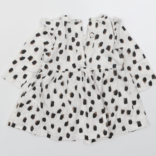 Matalan Girls White Animal Print Cotton Skater Dress  Size 0-3 Months  Round Neck Button