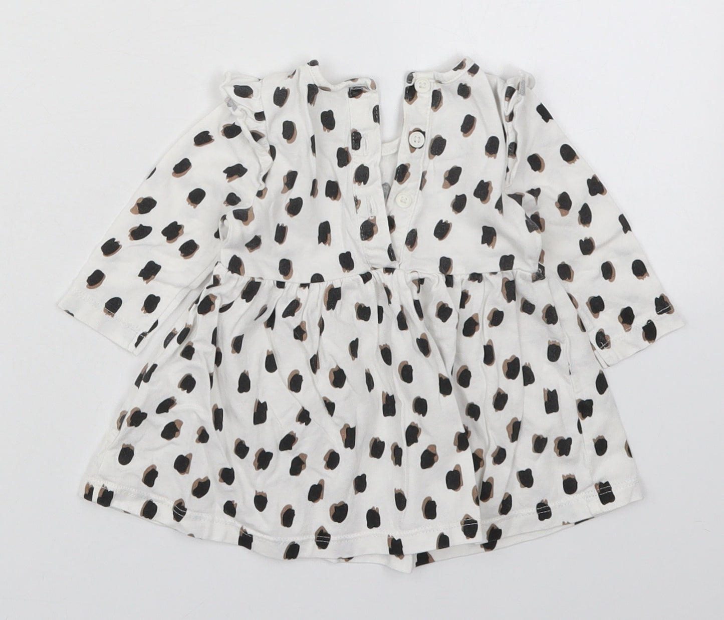 Matalan Girls White Animal Print Cotton Skater Dress  Size 0-3 Months  Round Neck Button