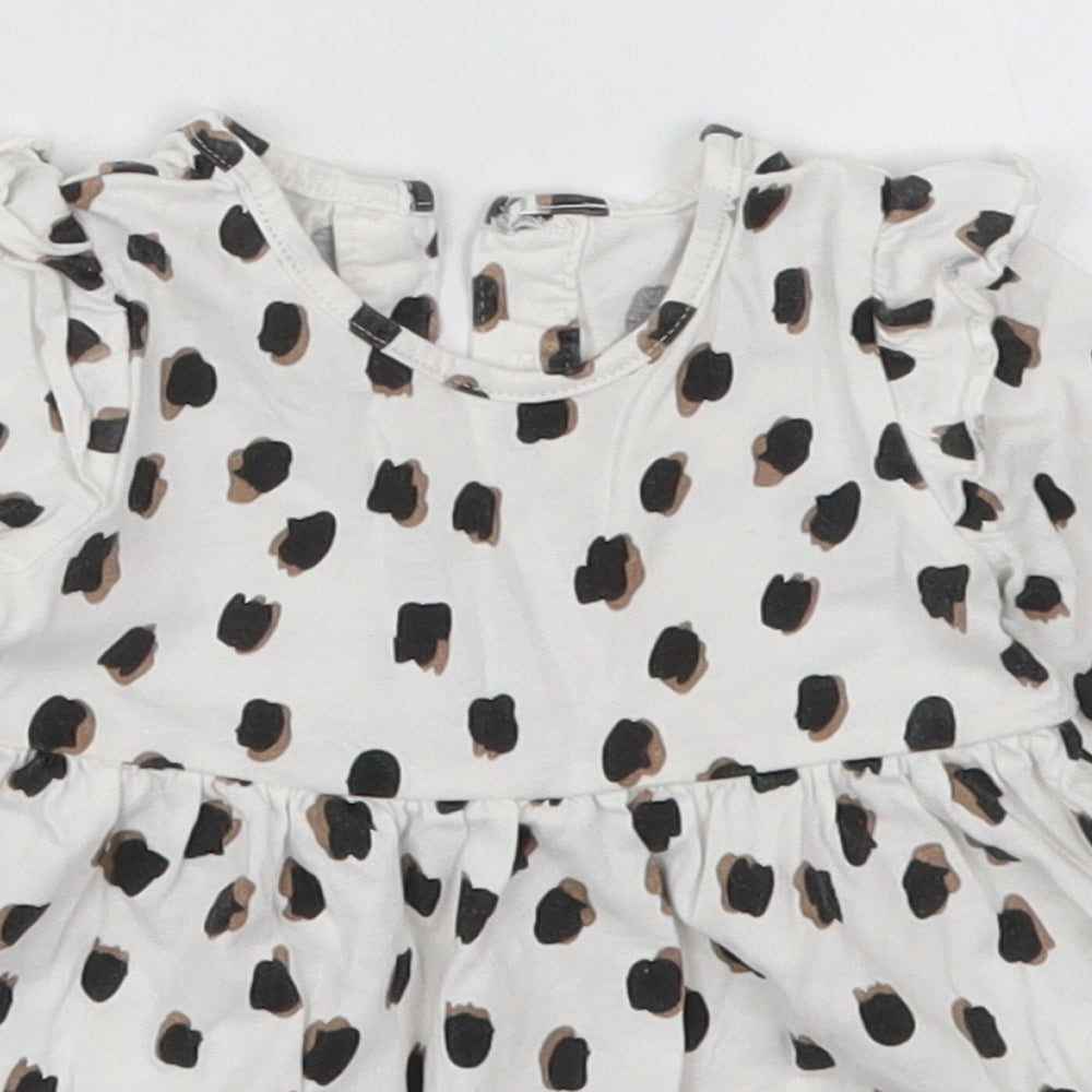 Matalan Girls White Animal Print Cotton Skater Dress  Size 0-3 Months  Round Neck Button