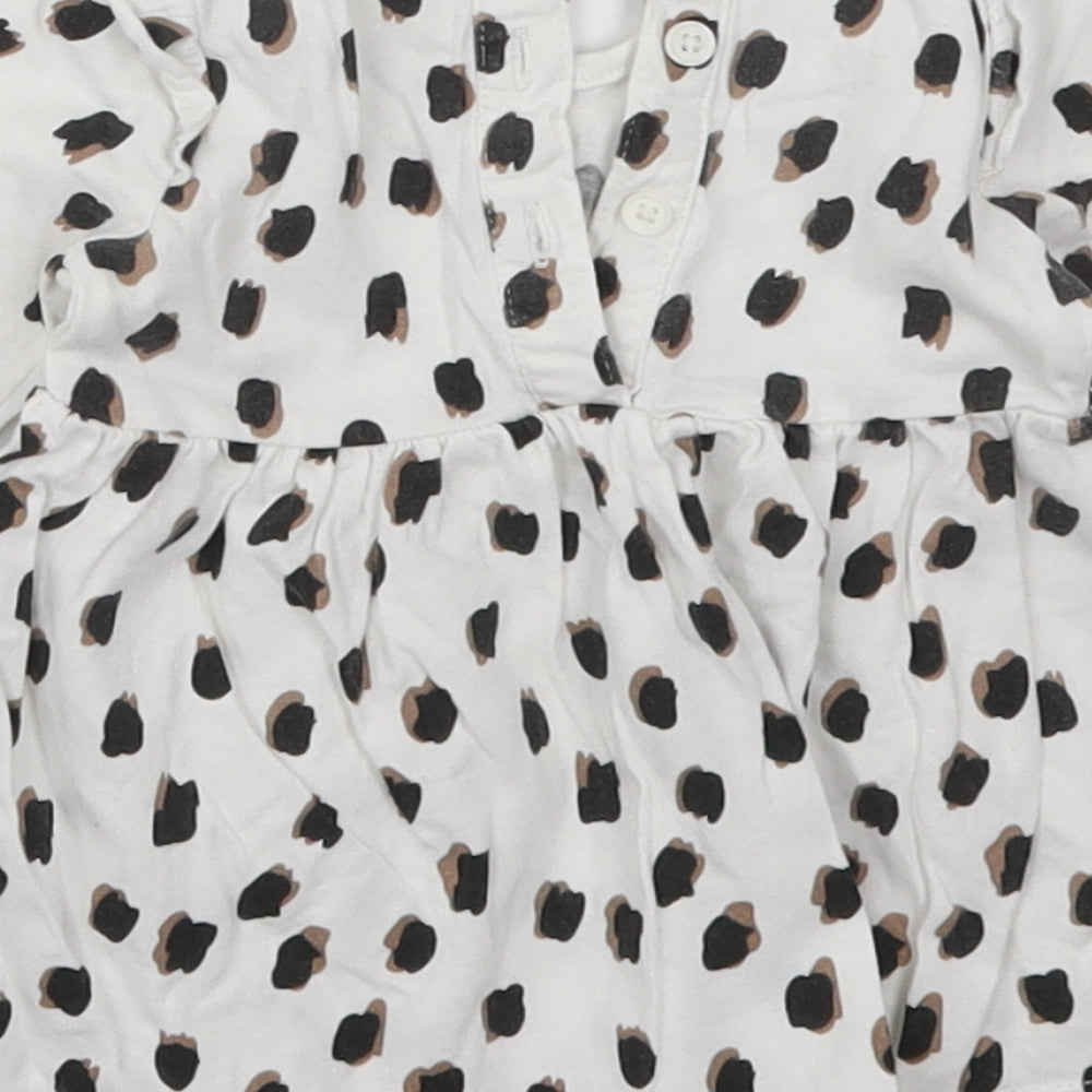 Matalan Girls White Animal Print Cotton Skater Dress  Size 0-3 Months  Round Neck Button