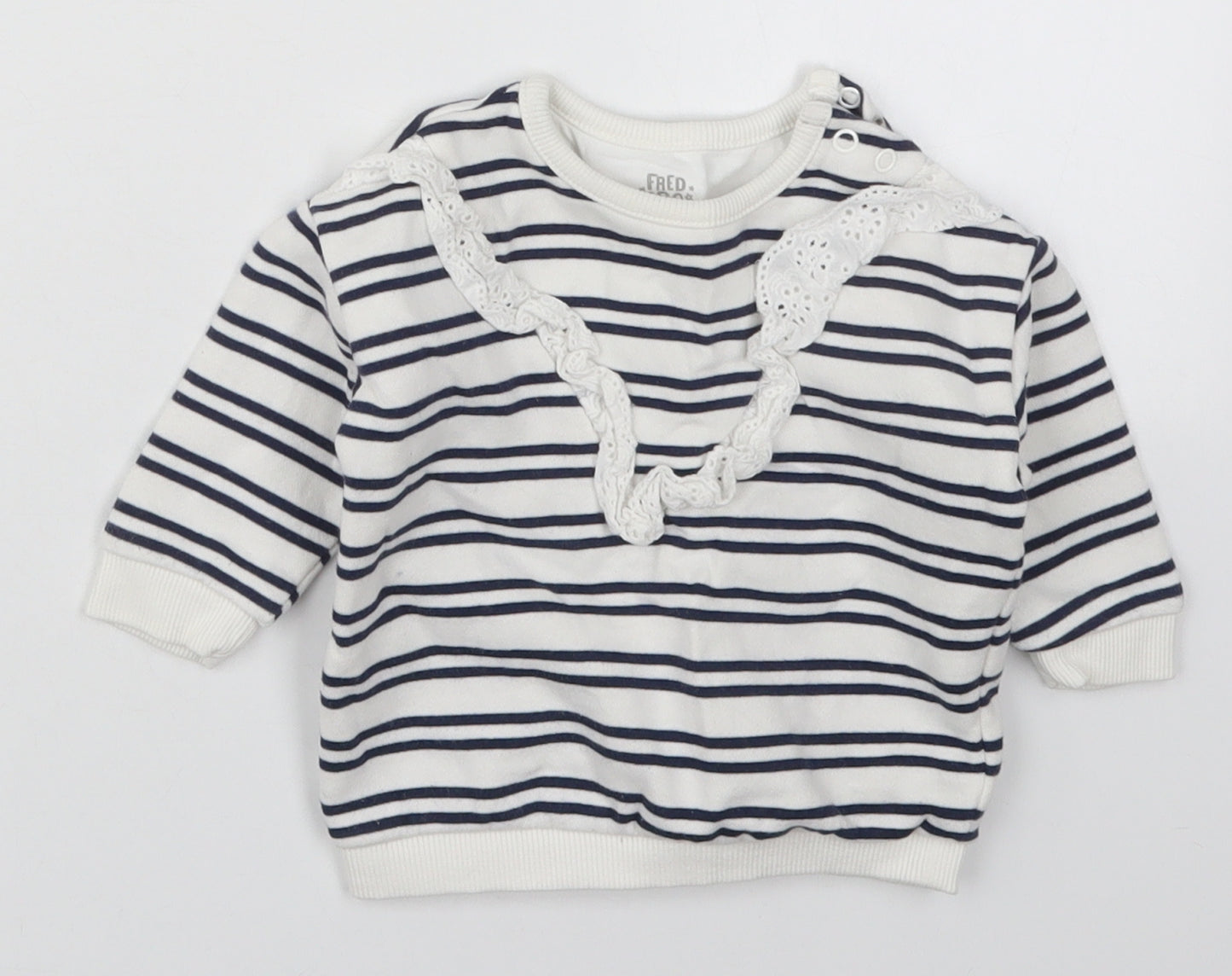 F&F Girls White Striped Cotton Pullover Sweatshirt Size 3-4 Years  Pullover - Navy