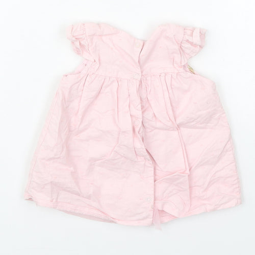 Preworn Girls Pink  Cotton A-Line  Size 3-6 Months  Round Neck Button