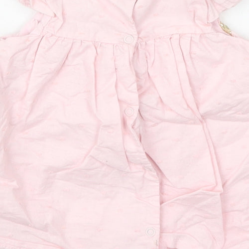 Preworn Girls Pink  Cotton A-Line  Size 3-6 Months  Round Neck Button