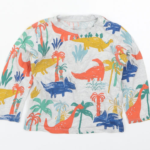 Marks and Spencer Boys Multicoloured  Cotton Basic T-Shirt Size 18-24 Months Crew Neck Pullover - Dinosaurs