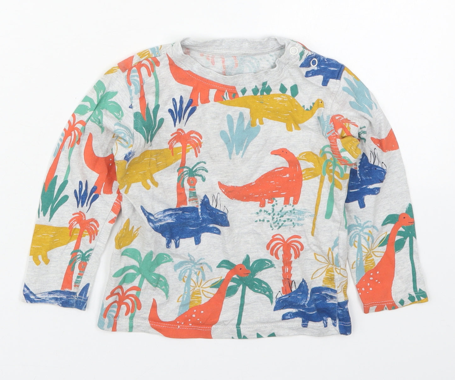 Marks and Spencer Boys Multicoloured  Cotton Basic T-Shirt Size 18-24 Months Crew Neck Pullover - Dinosaurs