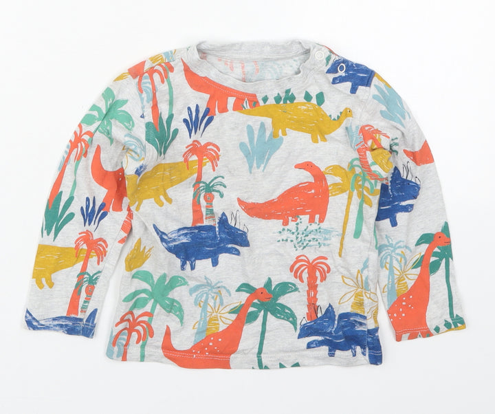 Marks and Spencer Boys Multicoloured  Cotton Basic T-Shirt Size 18-24 Months Crew Neck Pullover - Dinosaurs