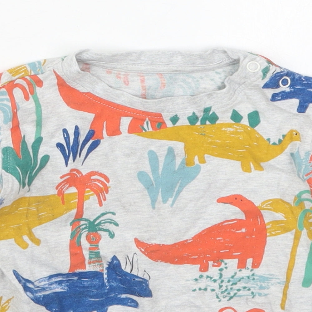 Marks and Spencer Boys Multicoloured  Cotton Basic T-Shirt Size 18-24 Months Crew Neck Pullover - Dinosaurs