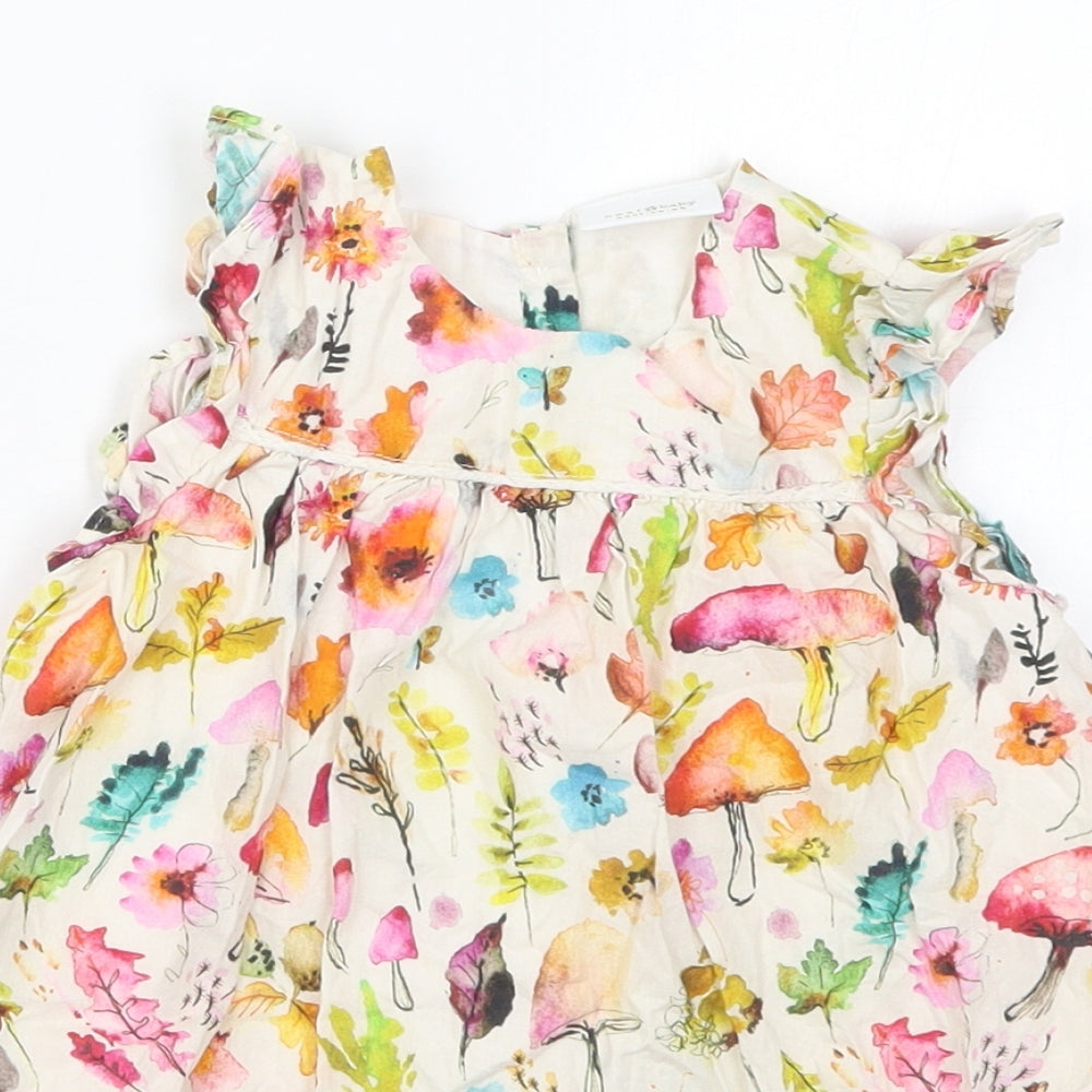 NEXT Girls Multicoloured Floral Cotton A-Line  Size 12-18 Months  Round Neck Button - Leaves Flowers Mushrooms