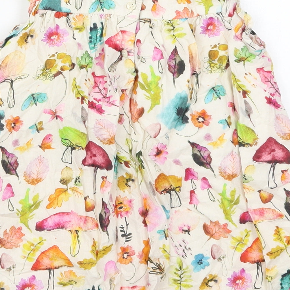 NEXT Girls Multicoloured Floral Cotton A-Line  Size 12-18 Months  Round Neck Button - Leaves Flowers Mushrooms