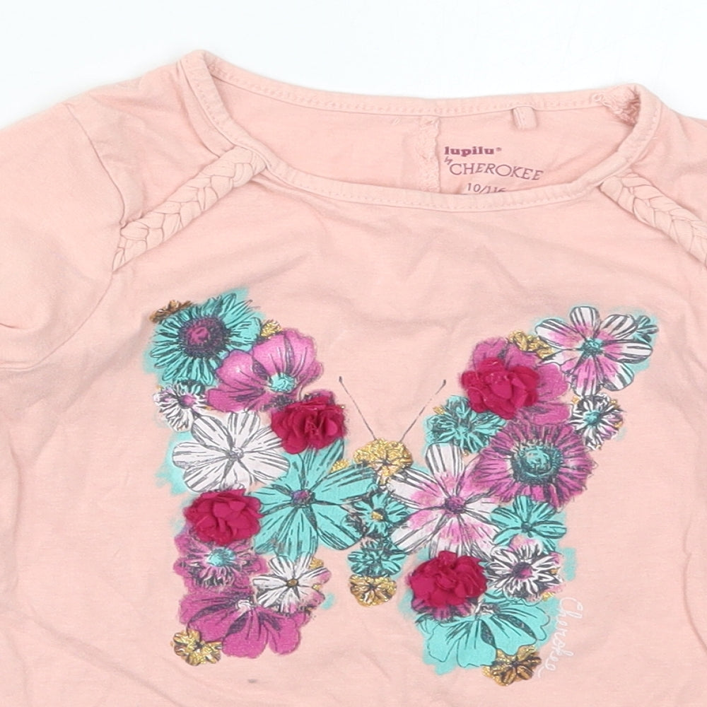 Cherokee Girls Pink  Cotton Basic T-Shirt Size 4-5 Years Round Neck Pullover - Butterfly