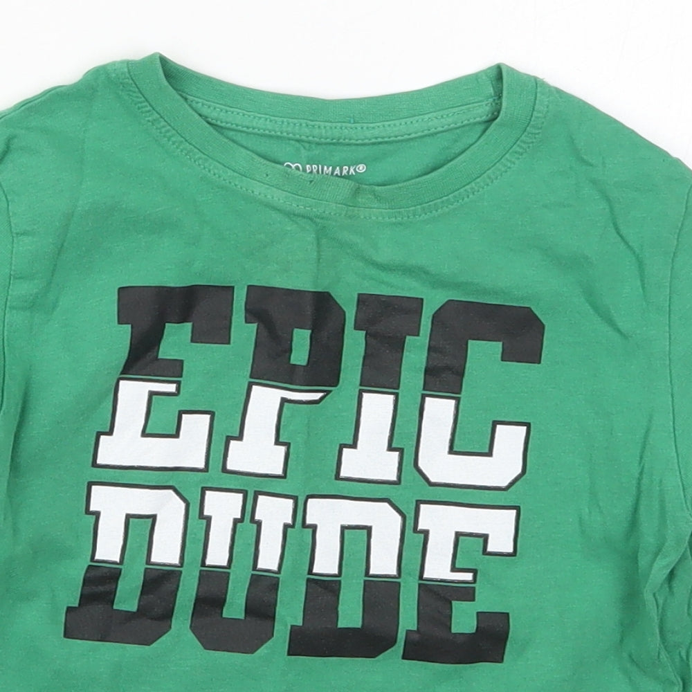 Primark Boys Green  Cotton Basic T-Shirt Size 4-5 Years Crew Neck Pullover - Epic Dude