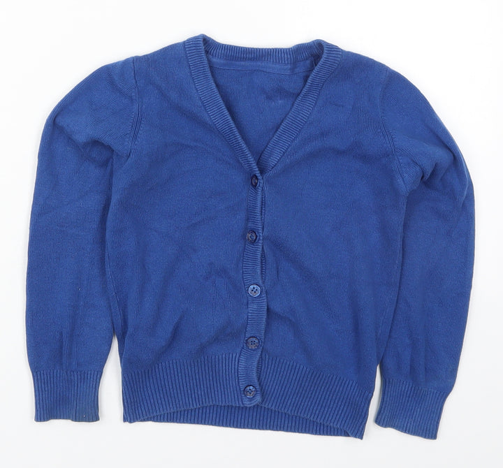 Nutmeg Girls Blue V-Neck Cotton Cardigan Jumper Size 5-6 Years Button