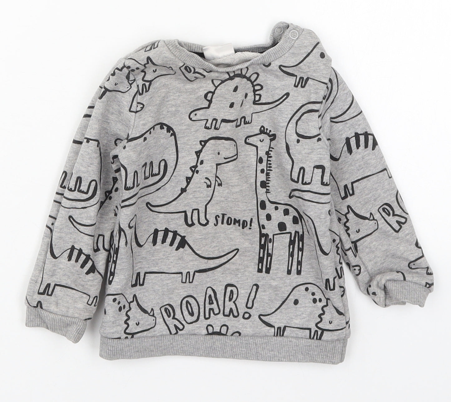 Fred & Flo Boys Grey  Cotton Basic T-Shirt Size 9-12 Months Crew Neck Pullover - Dinosaurs and Animals