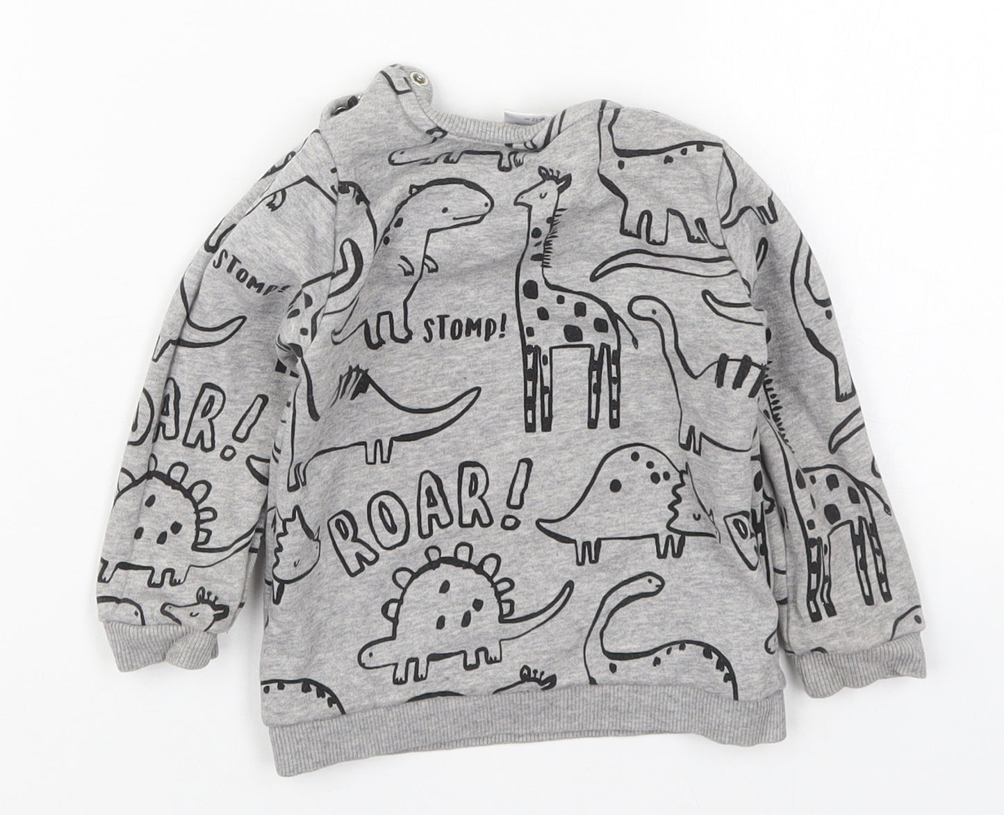 Fred & Flo Boys Grey  Cotton Basic T-Shirt Size 9-12 Months Crew Neck Pullover - Dinosaurs and Animals