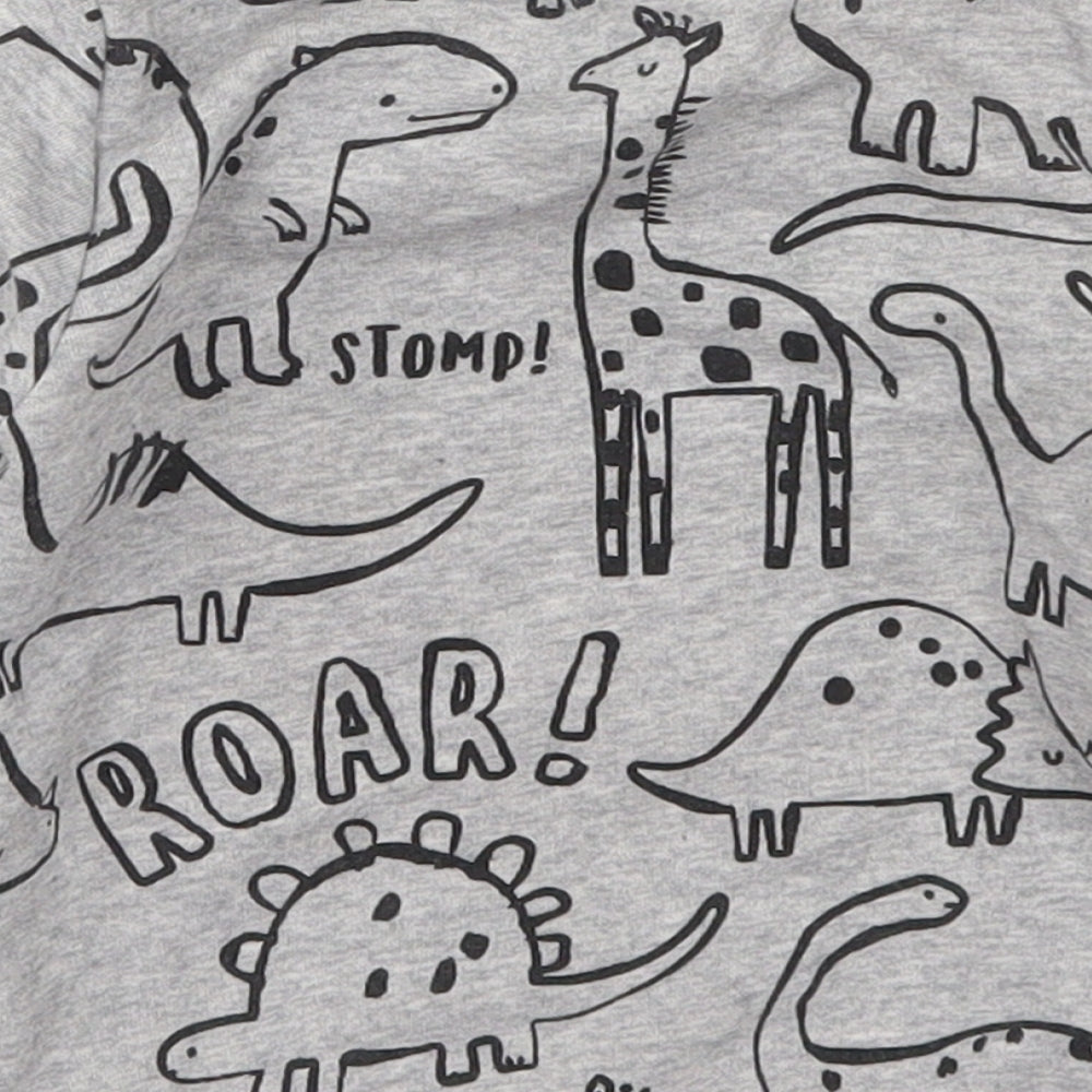 Fred & Flo Boys Grey  Cotton Basic T-Shirt Size 9-12 Months Crew Neck Pullover - Dinosaurs and Animals