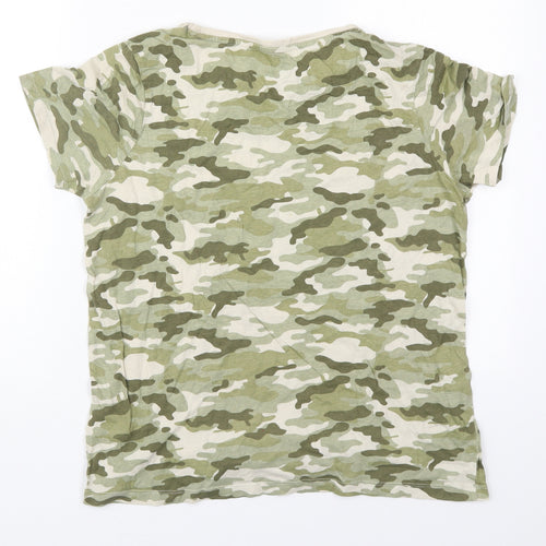 Primark Womens Green Camouflage Cotton Basic T-Shirt Size 12 Round Neck