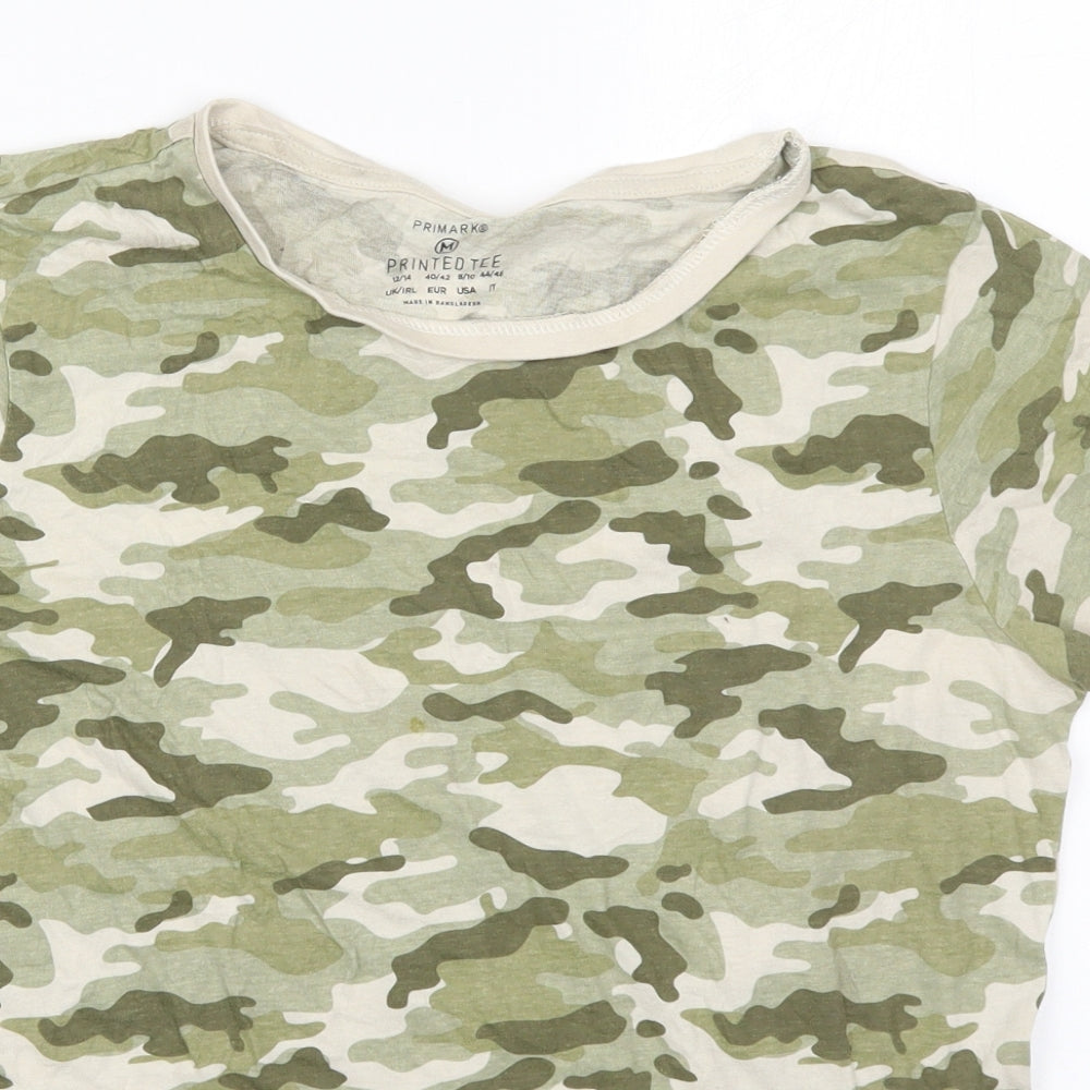 Primark Womens Green Camouflage Cotton Basic T-Shirt Size 12 Round Neck