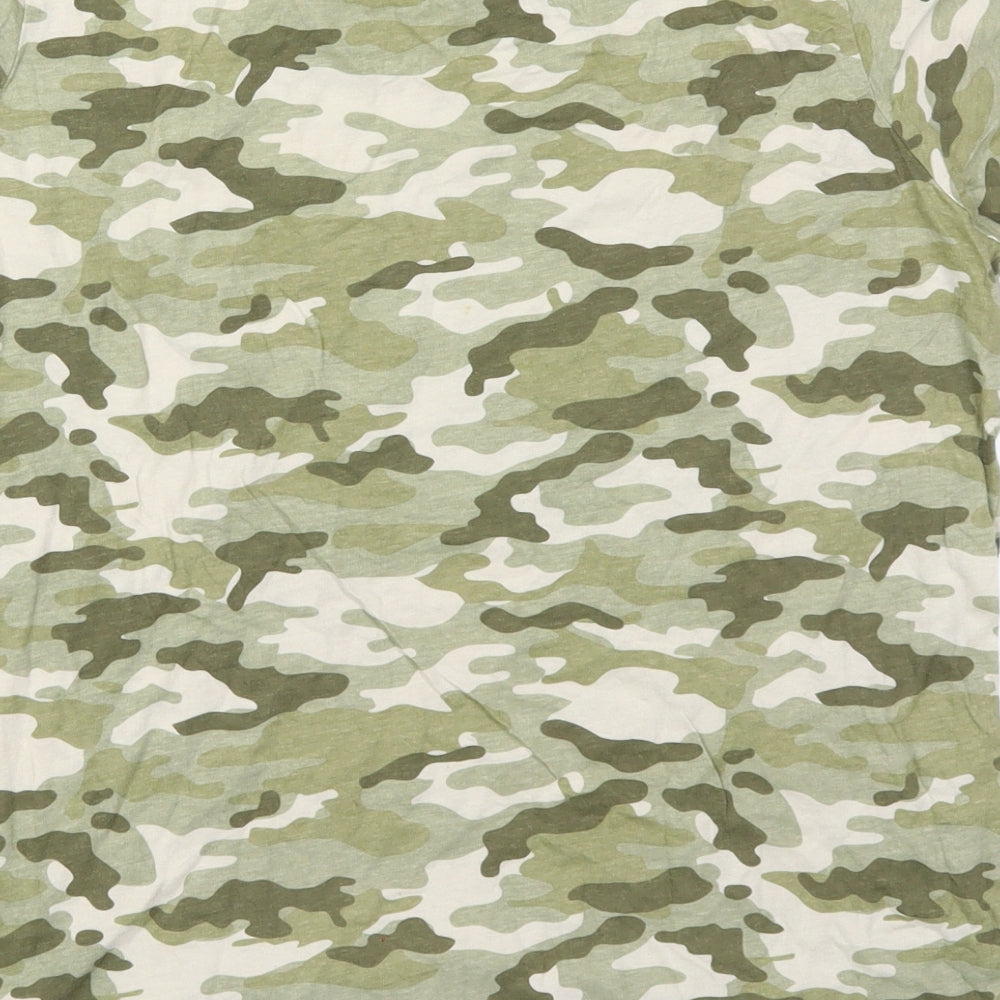 Primark Womens Green Camouflage Cotton Basic T-Shirt Size 12 Round Neck