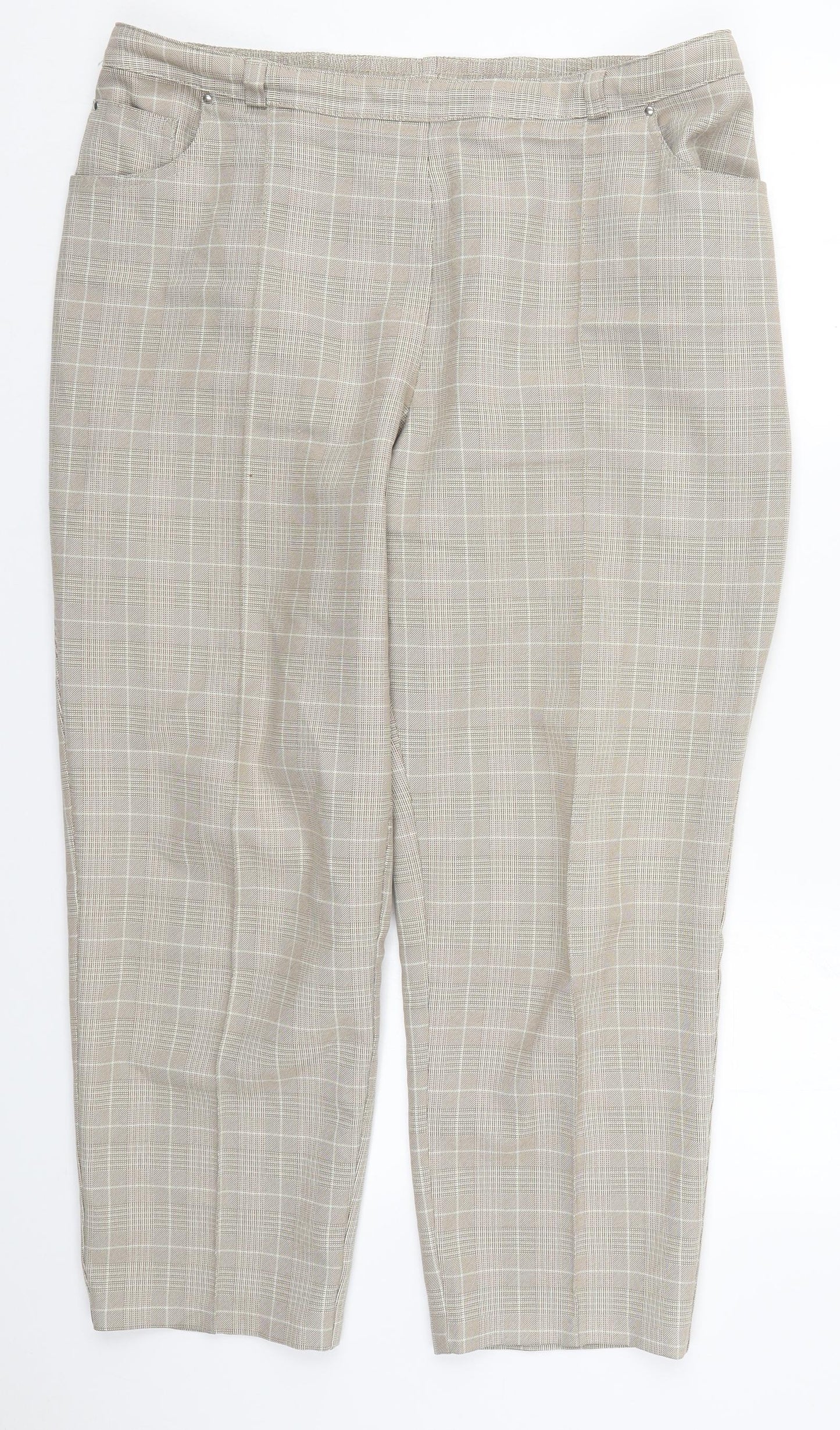Marks and Spencer Womens Beige Check Polyester Trousers  Size 18 L26 in Regular