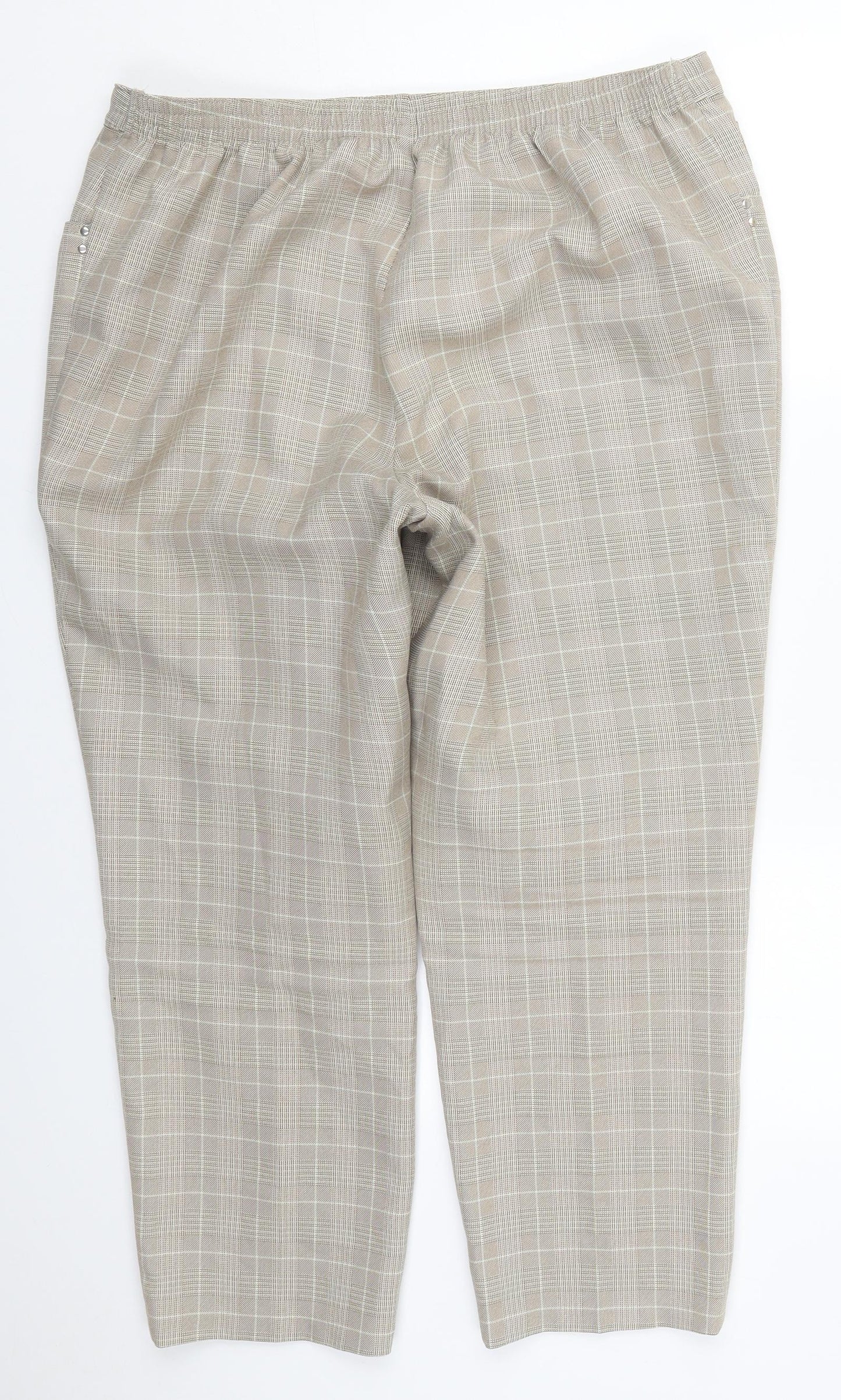 Marks and Spencer Womens Beige Check Polyester Trousers  Size 18 L26 in Regular