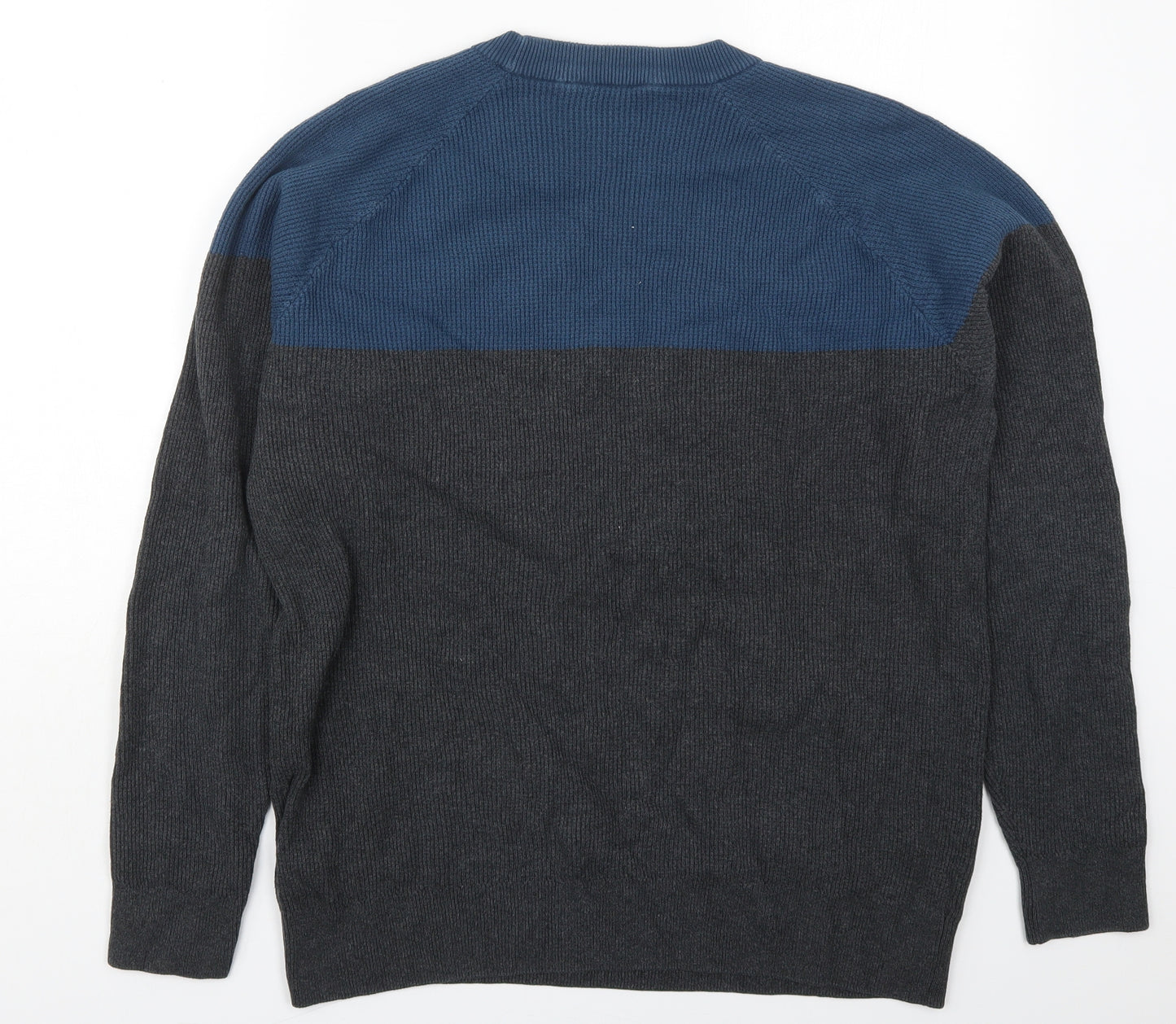 George Mens Blue Round Neck  Cotton Pullover Jumper Size XL   - Grey Colourblock