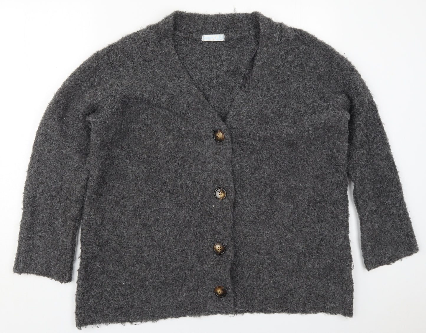 Primark Womens Grey V-Neck  Polyester Cardigan Jumper Size 14