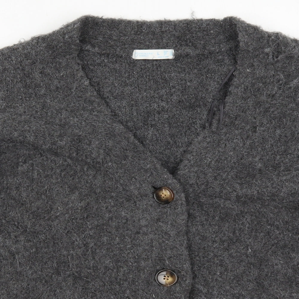 Primark Womens Grey V-Neck  Polyester Cardigan Jumper Size 14