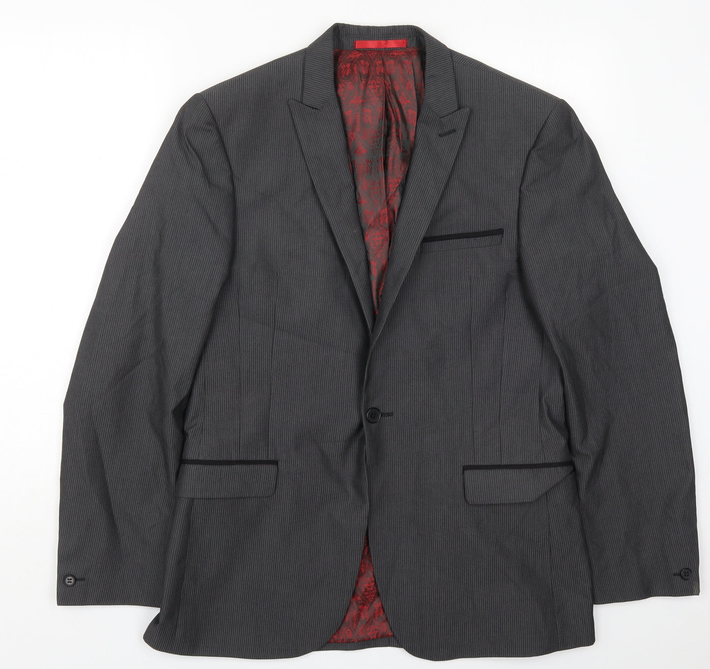 Red Herring Mens Grey Striped Polyester Jacket Suit Jacket Size 40