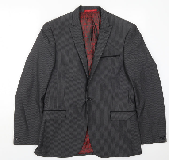 Red Herring Mens Grey Striped Polyester Jacket Suit Jacket Size 40