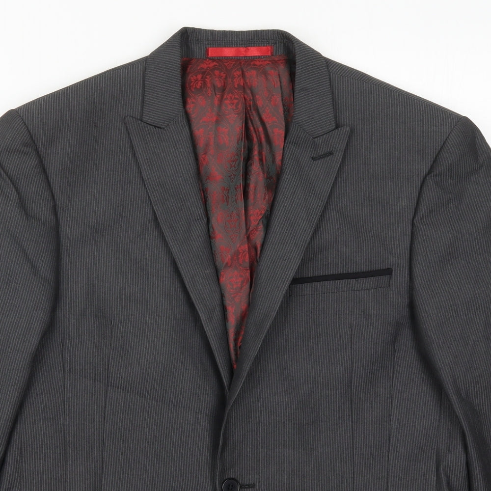 Red Herring Mens Grey Striped Polyester Jacket Suit Jacket Size 40